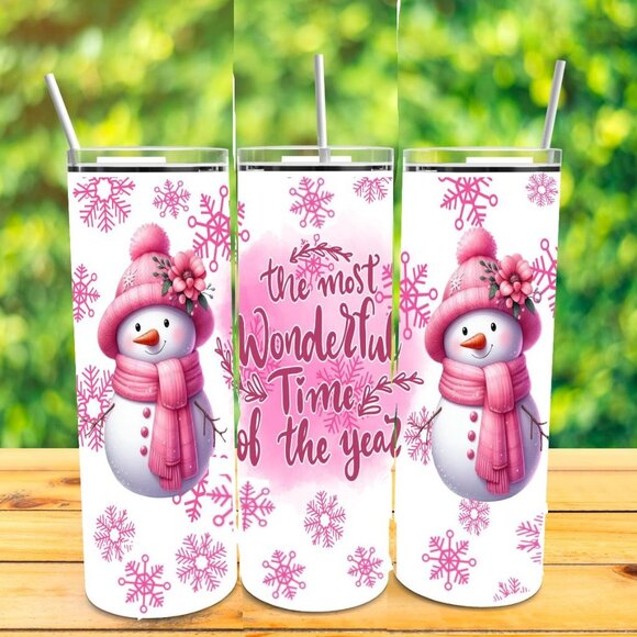 20oz Snowman The most wonderful Time ... insulated Tumbler with sliding lid and - Picture 1 of 1